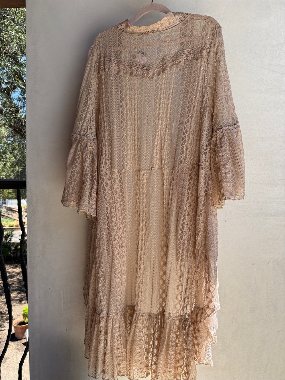 NWT Origami kimono Lace cardigan beige nude waterfall Front- layered‎ tiers XXL - Picture 11 of 16